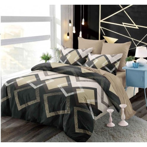 Set Lenjerie Eleganta din Finet , cu imprimeu deosebit, pentru pat dublu, 6 piese: Cearceaf de pat cu elastic 180 x 200 cm, Cearceaf pilota 200 x 230 cm, 2 fete de perna 55 x 80 cm, 2 fete de perna 70 x 70 cm, BB-6007