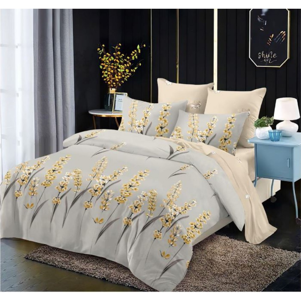 Set Lenjerie Eleganta din Finet , cu imprimeu deosebit, pentru pat dublu, 6 piese: Cearceaf de pat cu elastic 180 x 200 cm, Cearceaf pilota 200 x 230 cm, 2 fete de perna 55 x 80 cm, 2 fete de perna 70 x 70 cm, BB-989