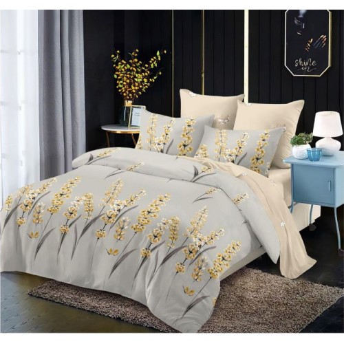 Set Lenjerie Eleganta din Finet , cu imprimeu deosebit, pentru pat dublu, 6 piese: Cearceaf de pat cu elastic 180 x 200 cm, Cearceaf pilota 200 x 230 cm, 2 fete de perna 55 x 80 cm, 2 fete de perna 70 x 70 cm, BB-989