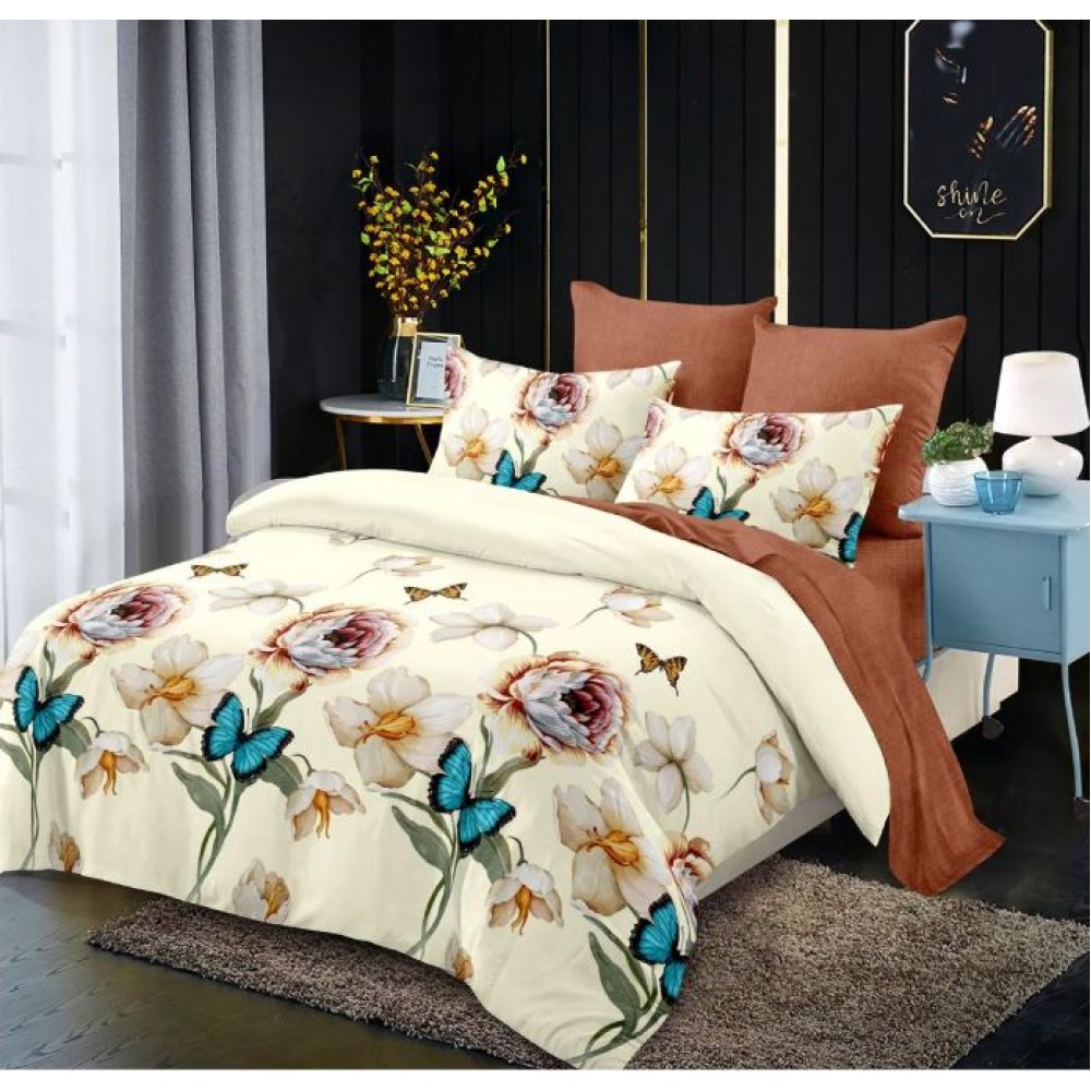 Set Lenjerie Eleganta din Finet , cu imprimeu deosebit, pentru pat dublu, 6 piese: Cearceaf de pat cu elastic 180 x 200 cm, Cearceaf pilota 200 x 230 cm, 2 fete de perna 55 x 80 cm, 2 fete de perna 70 x 70 cm, BB-990