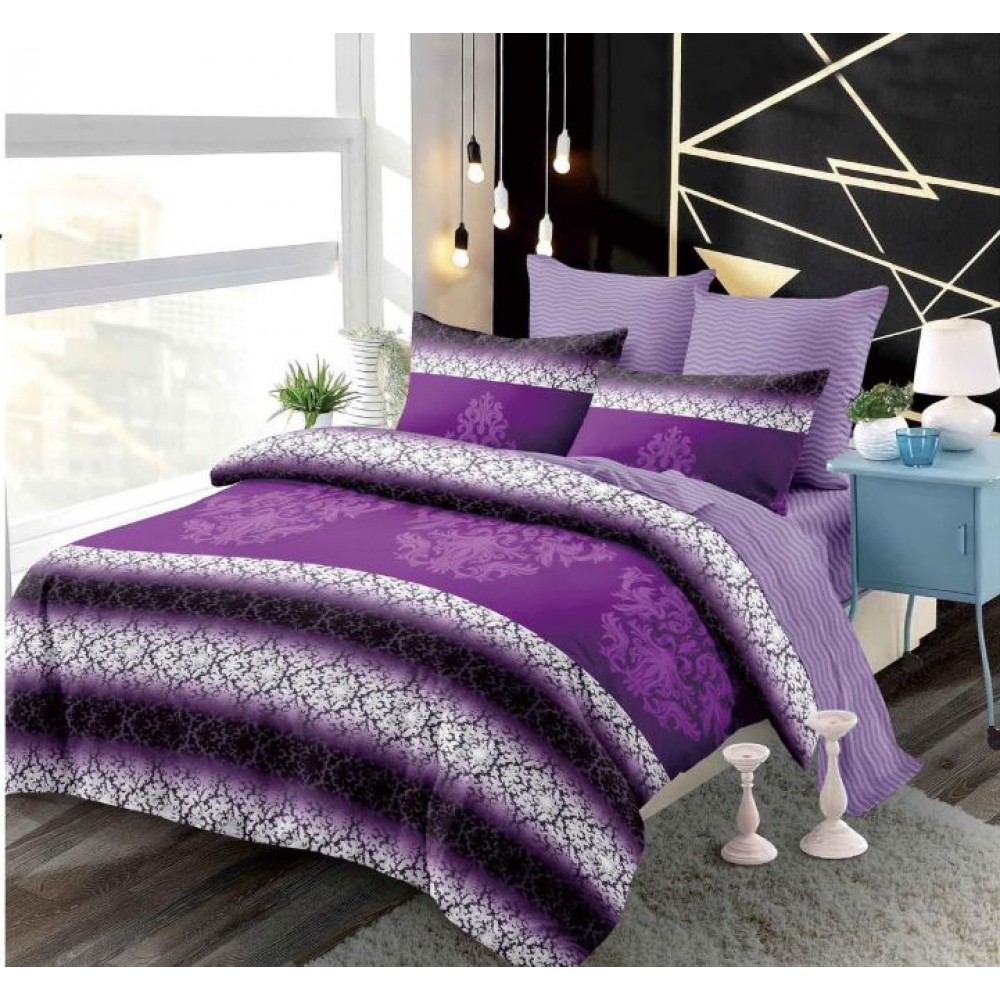 Set Lenjerie Eleganta din Finet , cu imprimeu deosebit, pentru pat dublu, 6 piese: Cearceaf de pat cu elastic 180 x 200 cm, Cearceaf pilota 200 x 230 cm, 2 fete de perna 55 x 80 cm, 2 fete de perna 70 x 70 cm, BB-6016