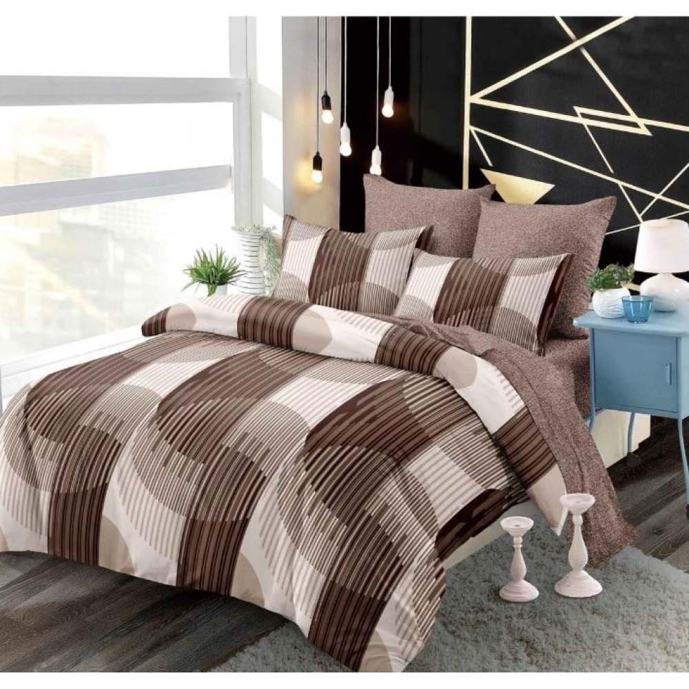 Set Lenjerie Eleganta din Finet , cu imprimeu deosebit, pentru pat dublu, 6 piese: Cearceaf de pat cu elastic 180 x 200 cm, Cearceaf pilota 200 x 230 cm, 2 fete de perna 55 x 80 cm, 2 fete de perna 70 x 70 cm, BB-6004