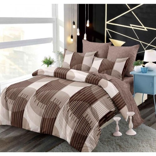 Set Lenjerie Eleganta din Finet , cu imprimeu deosebit, pentru pat dublu, 6 piese: Cearceaf de pat cu elastic 180 x 200 cm, Cearceaf pilota 200 x 230 cm, 2 fete de perna 55 x 80 cm, 2 fete de perna 70 x 70 cm, BB-6004