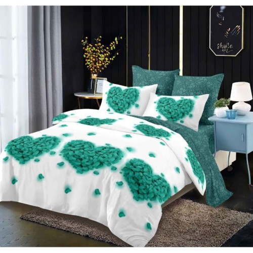 Set Lenjerie Eleganta din Finet , cu imprimeu deosebit, pentru pat dublu, 6 piese: Cearceaf de pat cu elastic 180 x 200 cm, Cearceaf pilota 200 x 230 cm, 2 fete de perna 55 x 80 cm, 2 fete de perna 70 x 70 cm, BB-976