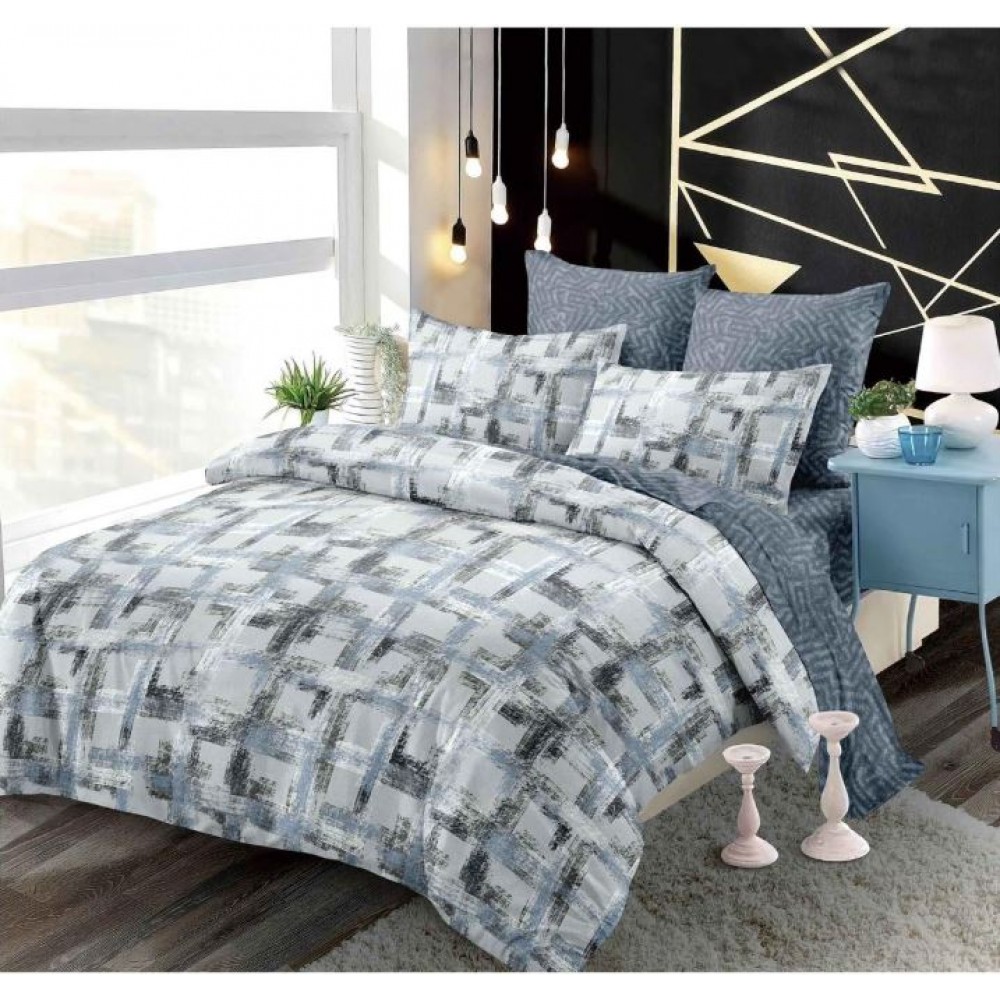 Set Lenjerie Eleganta din Finet , cu imprimeu deosebit, pentru pat dublu, 6 piese: Cearceaf de pat cu elastic 180 x 200 cm, Cearceaf pilota 200 x 230 cm, 2 fete de perna 55 x 80 cm, 2 fete de perna 70 x 70 cm, BB-6027