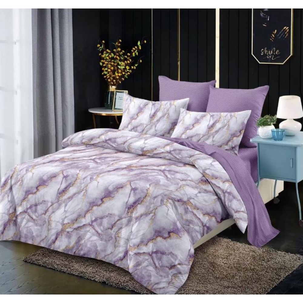 Set Lenjerie Eleganta din Finet , cu imprimeu deosebit, pentru pat dublu, 6 piese: Cearceaf de pat cu elastic 180 x 200 cm, Cearceaf pilota 200 x 230 cm, 2 fete de perna 55 x 80 cm, 2 fete de perna 70 x 70 cm, BB-867