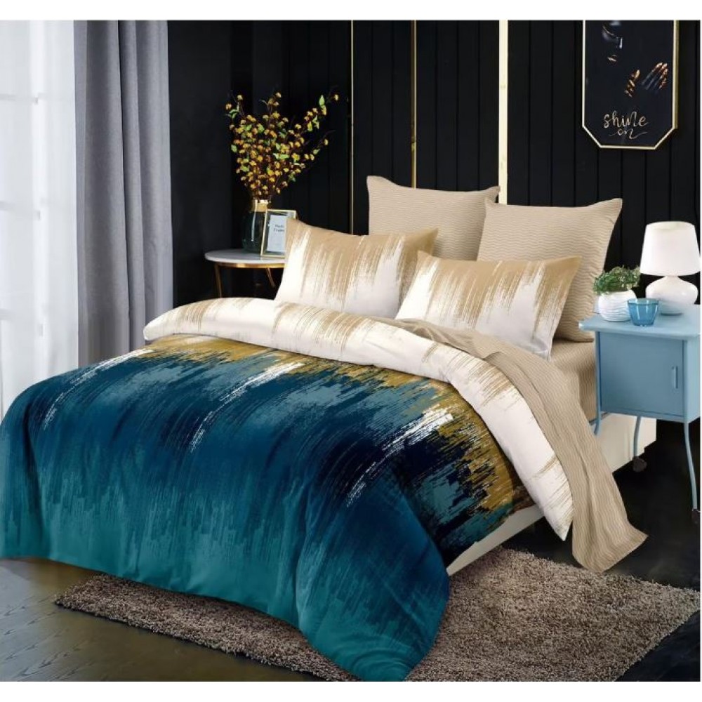 Set Lenjerie Eleganta din Finet , cu imprimeu deosebit, pentru pat dublu, 6 piese: Cearceaf de pat cu elastic 180 x 200 cm, Cearceaf pilota 200 x 230 cm, 2 fete de perna 55 x 80 cm, 2 fete de perna 70 x 70 cm, BB-863
