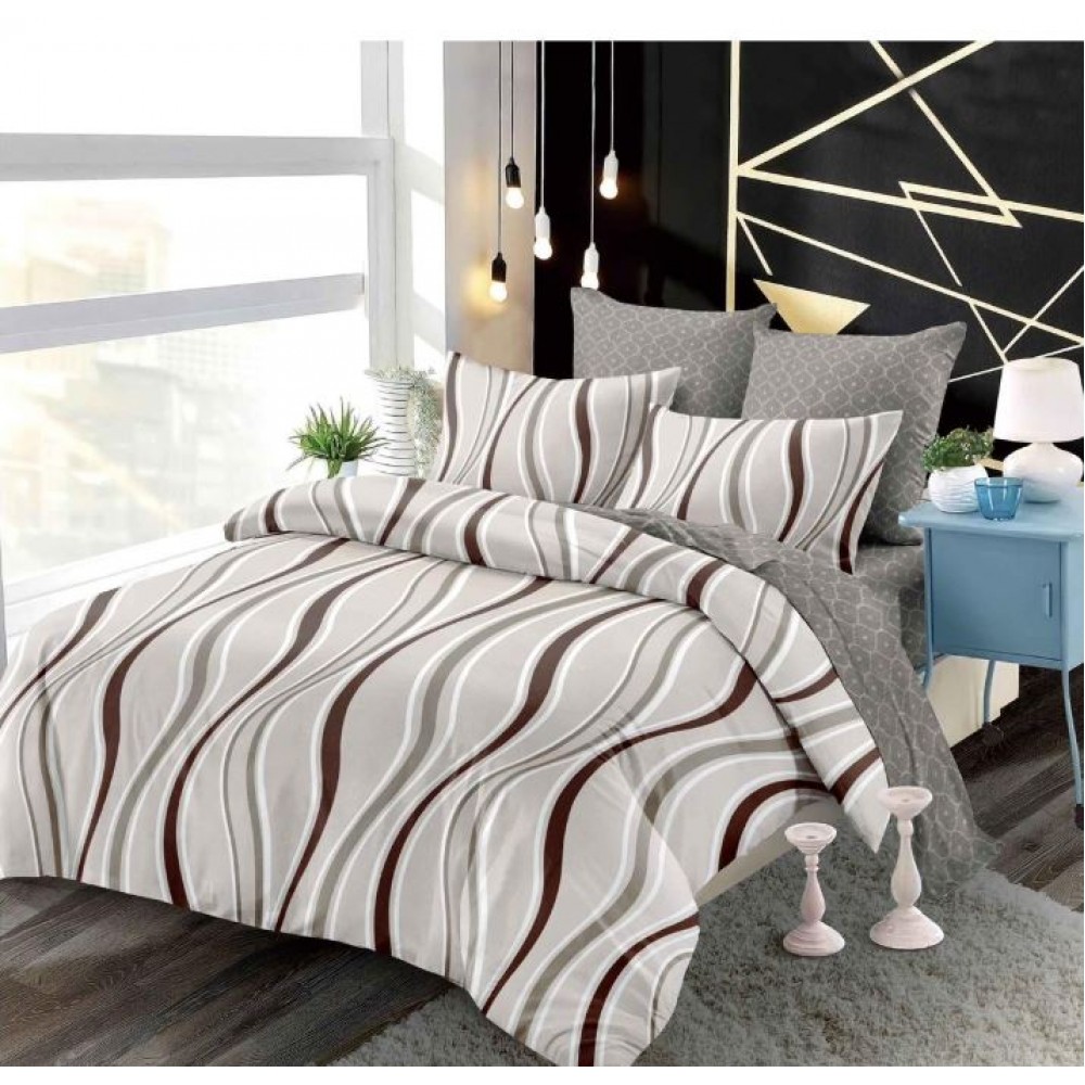 Set Lenjerie Eleganta din Finet , cu imprimeu deosebit, pentru pat dublu, 6 piese: Cearceaf de pat cu elastic 180 x 200 cm, Cearceaf pilota 200 x 230 cm, 2 fete de perna 55 x 80 cm, 2 fete de perna 70 x 70 cm, BB-6003