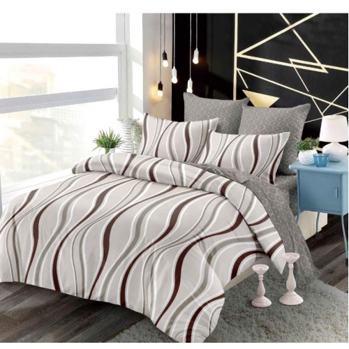Set Lenjerie Eleganta din Finet , cu imprimeu deosebit, pentru pat dublu, 6 piese: Cearceaf de pat cu elastic 180 x 200 cm, Cearceaf pilota 200 x 230 cm, 2 fete de perna 55 x 80 cm, 2 fete de perna 70 x 70 cm, BB-6003