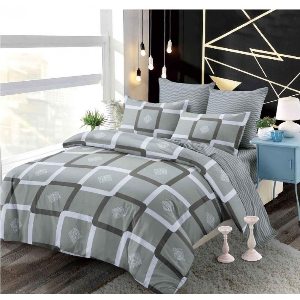 Set Lenjerie Eleganta din Finet , cu imprimeu deosebit, pentru pat dublu, 6 piese: Cearceaf de pat cu elastic 180 x 200 cm, Cearceaf pilota 200 x 230 cm, 2 fete de perna 55 x 80 cm, 2 fete de perna 70 x 70 cm, BB-6009