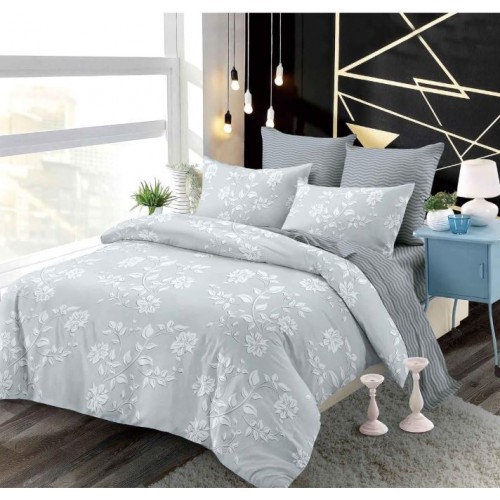 Set Lenjerie Eleganta din Finet , cu imprimeu deosebit, pentru pat dublu, 6 piese: Cearceaf de pat cu elastic 180 x 200 cm, Cearceaf pilota 200 x 230 cm, 2 fete de perna 55 x 80 cm, 2 fete de perna 70 x 70 cm, BB-6012