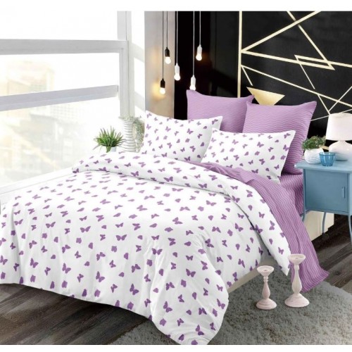 Set Lenjerie Eleganta din Finet , cu imprimeu deosebit, pentru pat dublu, 6 piese: Cearceaf de pat cu elastic 180 x 200 cm, Cearceaf pilota 200 x 230 cm, 2 fete de perna 55 x 80 cm, 2 fete de perna 70 x 70 cm, BB-6019