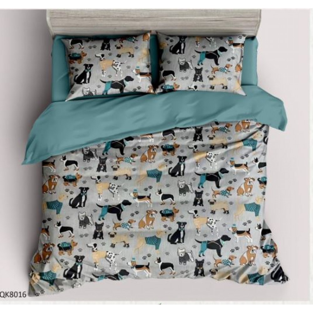 Set Lenjerie Finet 4 Piese din 100% Bumbac Pentru 1 Persoana, cu imprimeu deosebit,: Cearceaf de pat 155 x 230 cm, Cearceaf pilota 160 x 200 cm, 2 fete de perna 55 x 80 cm, QK8016