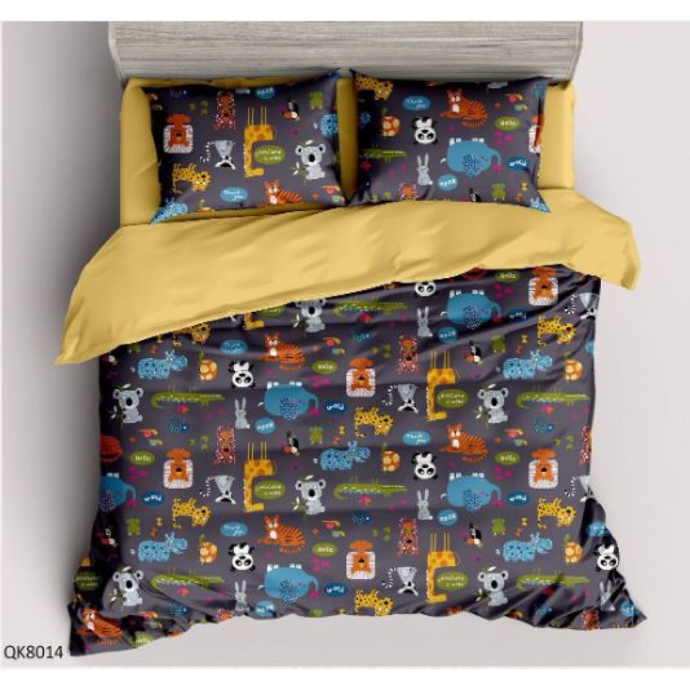 Set Lenjerie Finet 4 Piese din 100% Bumbac Pentru 1 Persoana, cu imprimeu deosebit,: Cearceaf de pat 155 x 230 cm, Cearceaf pilota 160 x 200 cm, 2 fete de perna 55 x 80 cm, QK8014