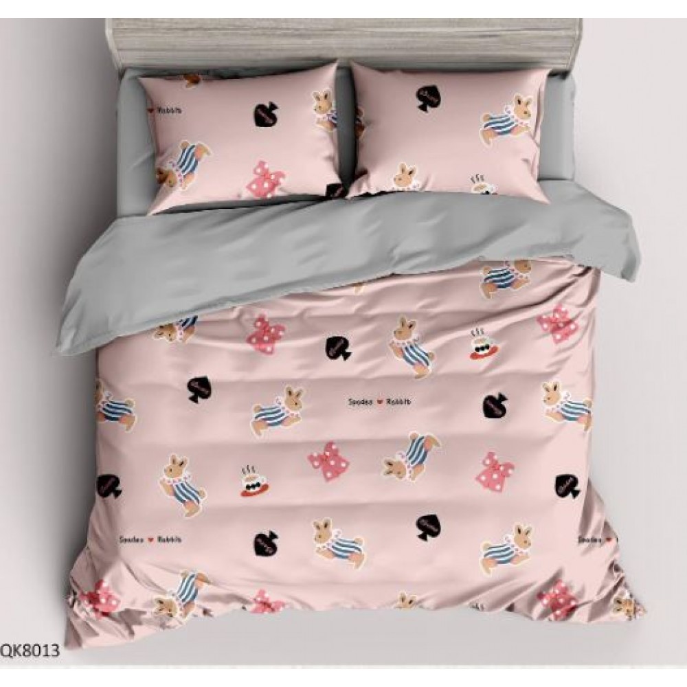 Set Lenjerie Finet 4 Piese din 100% Bumbac Pentru 1 Persoana, cu imprimeu deosebit,: Cearceaf de pat 155 x 230 cm, Cearceaf pilota 160 x 200 cm, 2 fete de perna 55 x 80 cm, QK8013