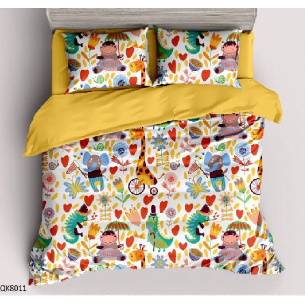 Set Lenjerie Finet 4 Piese din 100% Bumbac Pentru 1 Persoana, cu imprimeu deosebit,: Cearceaf de pat 155 x 230 cm, Cearceaf pilota 160 x 200 cm, 2 fete de perna 55 x 80 cm, QK8011