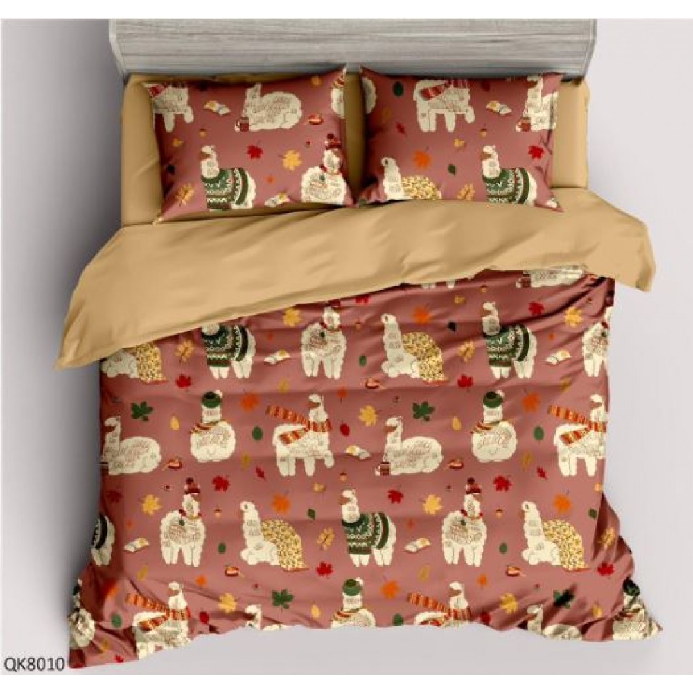 Set Lenjerie Finet 4 Piese din 100% Bumbac Pentru 1 Persoana, cu imprimeu deosebit,: Cearceaf de pat 155 x 230 cm, Cearceaf pilota 160 x 200 cm, 2 fete de perna 55 x 80 cm, QK8010