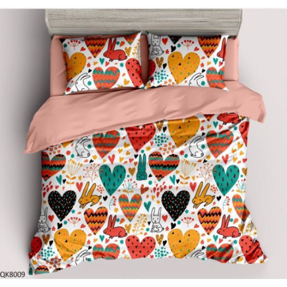 Set Lenjerie Finet 4 Piese din 100% Bumbac Pentru 1 Persoana, cu imprimeu deosebit,: Cearceaf de pat 155 x 230 cm, Cearceaf pilota 160 x 200 cm, 2 fete de perna 55 x 80 cm, QK8009