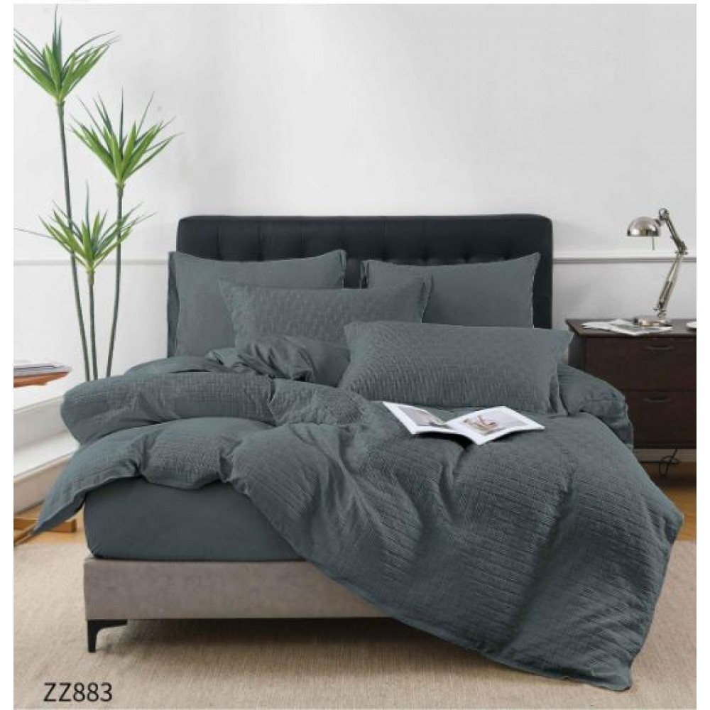 Lenjerie de Pat Dublu din Bumbac Tricotat - Set Premium 4 Piese cu Cearșaf Elastic și Imprimeu Satinat, Cearceaf de pat cu Elastic 180 x 200 cm, Cearceaf pilota 200 x 230 cm, 2 fete de perna 50 x 70 cm,ZZ883