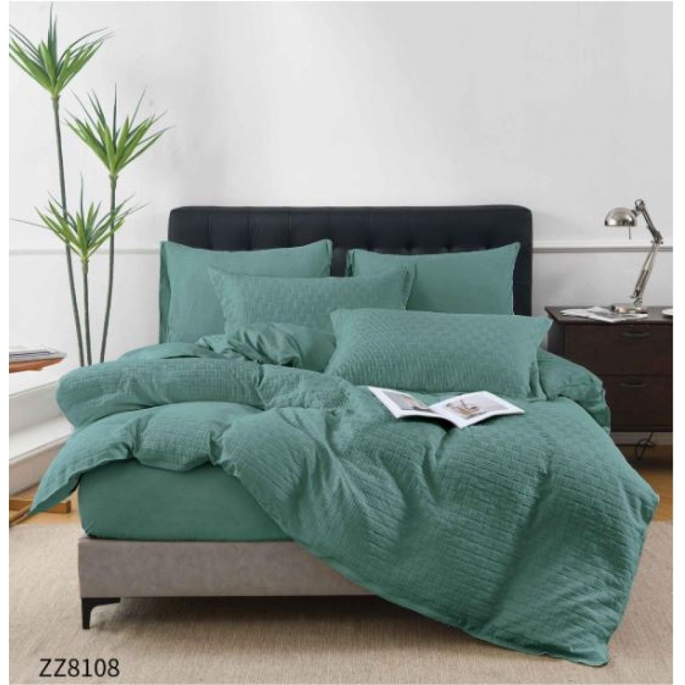 Lenjerie de Pat Dublu din Bumbac Tricotat - Set Premium 4 Piese cu Cearșaf Elastic și Imprimeu Satinat, Cearceaf de pat cu Elastic 180 x 200 cm, Cearceaf pilota 200 x 230 cm, 2 fete de perna 50 x 70 cm,ZZ8108