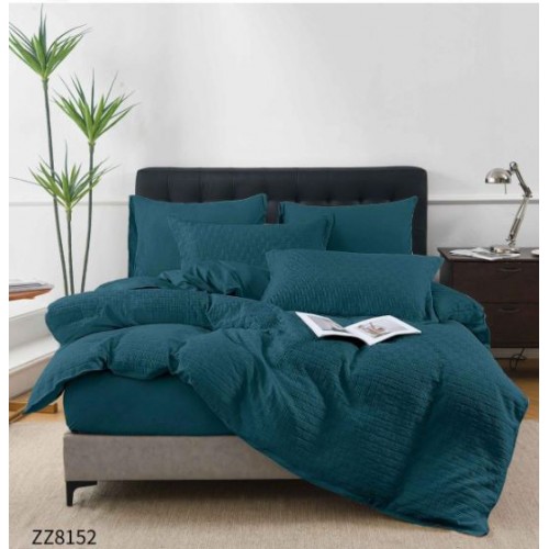 Lenjerie de Pat Dublu din Bumbac Tricotat - Set Premium 4 Piese cu Cearșaf Elastic și Imprimeu Satinat, Cearceaf de pat cu Elastic 180 x 200 cm, Cearceaf pilota 200 x 230 cm, 2 fete de perna 50 x 70 cm,ZZ8152