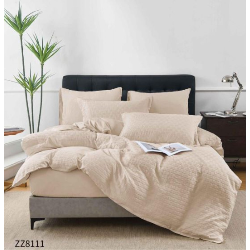 Lenjerie de Pat Dublu din Bumbac Tricotat - Set Premium 4 Piese cu Cearșaf Elastic și Imprimeu Satinat, Cearceaf de pat cu Elastic 180 x 200 cm, Cearceaf pilota 200 x 230 cm, 2 fete de perna 50 x 70 cm,ZZ8111