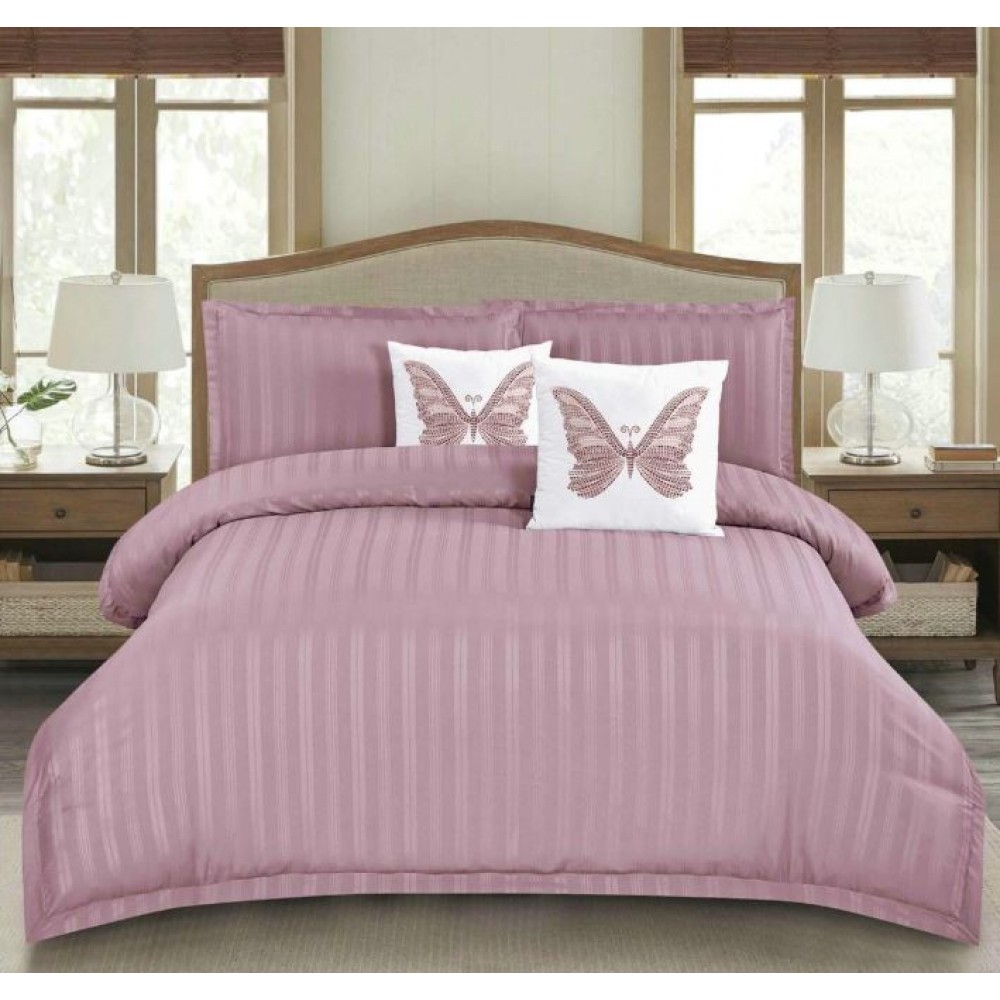 Lenjerie de pat 2 persoane, 6 piese, damasc, Primavara, Cearceaf de pat cu elastic, 180 x 200,Cearceaf pilota 200 x 230 cm, 2 fete de perna 48 x 48 cm,2 fete de perna 55 x 80 cm, H56