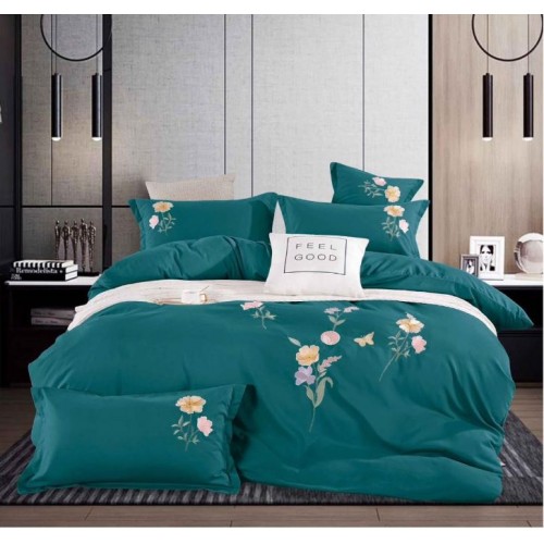 Set Lenjerie Eleganta din Bumbac, Brodat , pentru pat dublu, 4 piese: Cearceaf de pat cu elastic 180 x 200 cm, Cearceaf pilota 200 x 230 cm, 2 fete de perna 55 x 80 cm, XH013