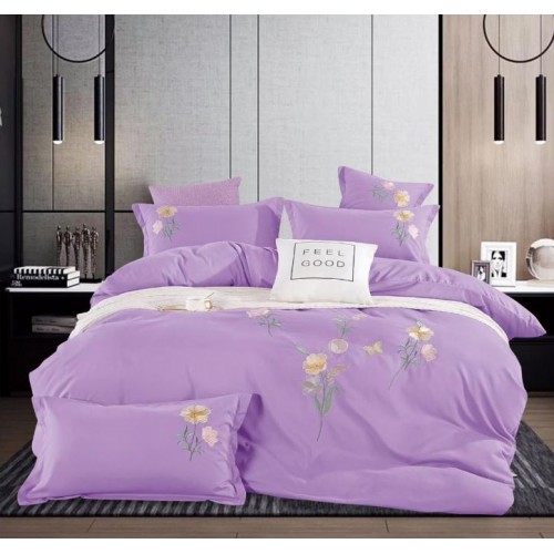 Set Lenjerie Eleganta din Bumbac, Brodat , pentru pat dublu, 4 piese: Cearceaf de pat cu elastic 180 x 200 cm, Cearceaf pilota 200 x 230 cm, 2 fete de perna 55 x 80 cm, XH011