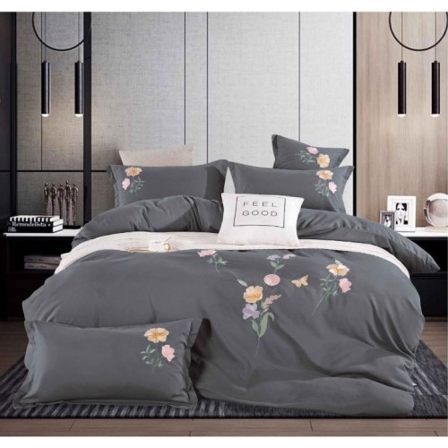 Set Lenjerie Eleganta din Bumbac, Brodat , pentru pat dublu, 4 piese: Cearceaf de pat cu elastic 180 x 200 cm, Cearceaf pilota 200 x 230 cm, 2 fete de perna 55 x 80 cm, XH014