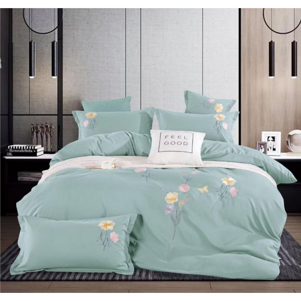 Set Lenjerie Eleganta din Bumbac, Brodat , pentru pat dublu, 4 piese: Cearceaf de pat cu elastic 180 x 200 cm, Cearceaf pilota 200 x 230 cm, 2 fete de perna 55 x 80 cm, XH002