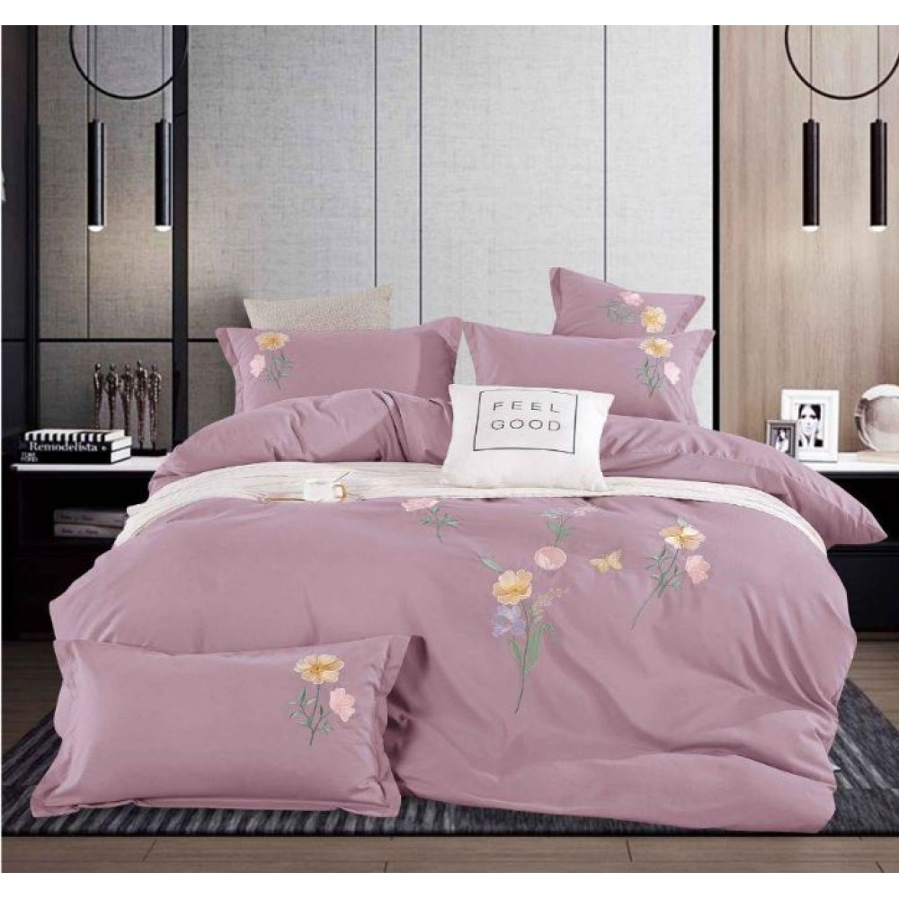 Set Lenjerie Eleganta din Bumbac, Brodat , pentru pat dublu, 4 piese: Cearceaf de pat cu elastic 180 x 200 cm, Cearceaf pilota 200 x 230 cm, 2 fete de perna 55 x 80 cm, XH012