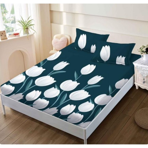 Husa de pat din Finet cu Elastic cu 2 fete de perna ,Pat 2 Persoane,160x200CM, D040