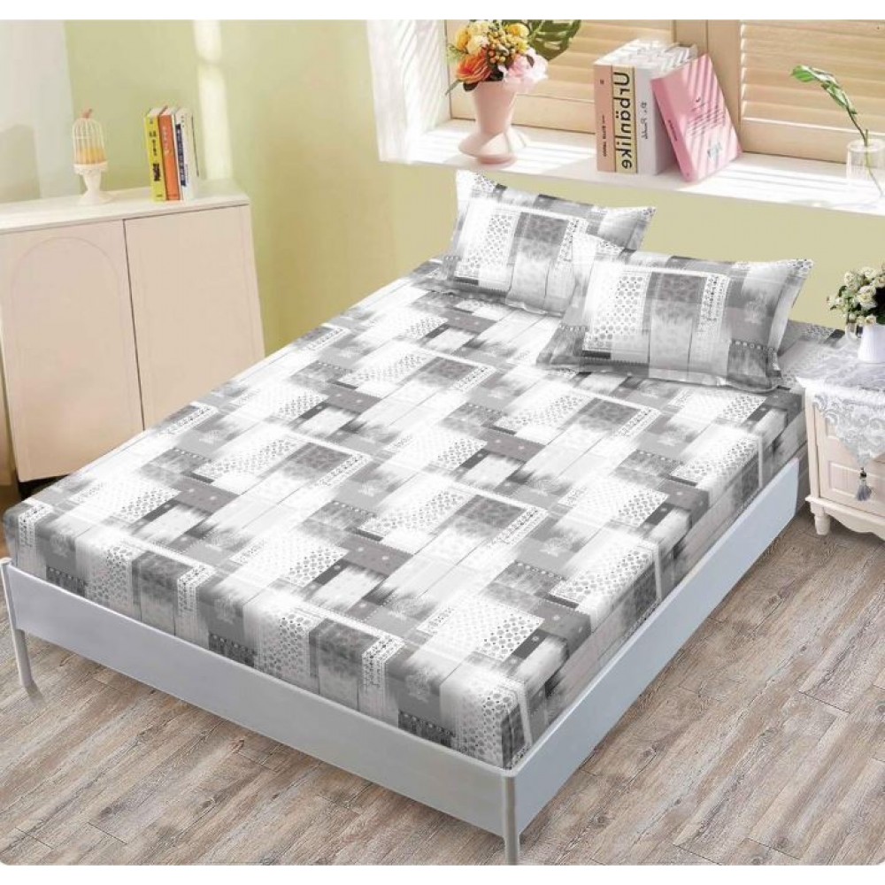 Husa de pat din Finet cu Elastic cu 2 fete de perna ,Pat 2 Persoane,160x200CM, D053
