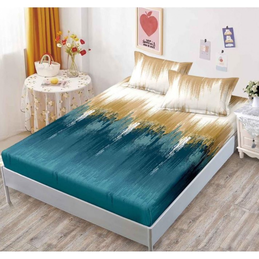 Husa de pat din Finet cu Elastic cu 2 fete de perna ,Pat 2 Persoane,160x200CM, D057