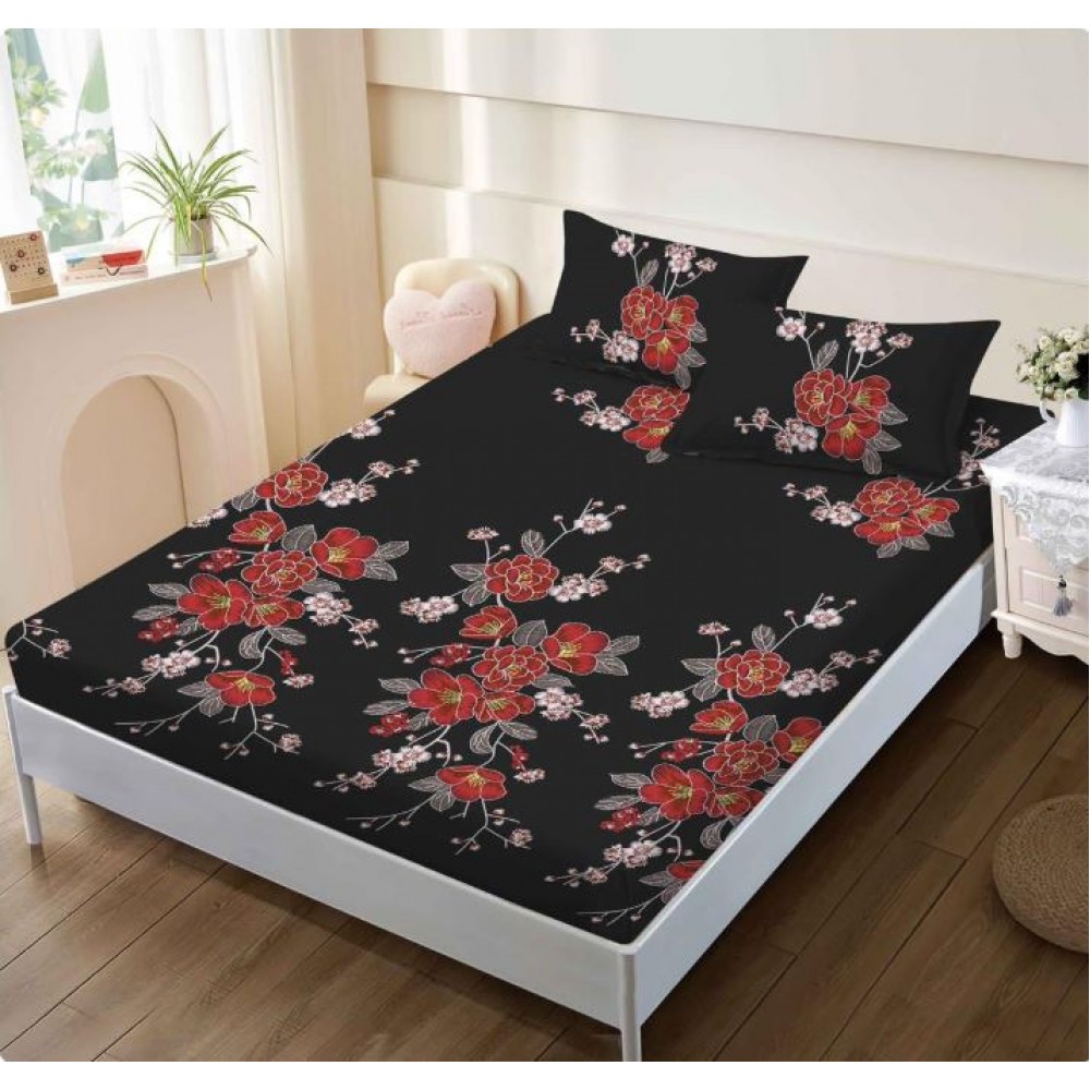 Husa de pat din Finet cu Elastic cu 2 fete de perna ,Pat 2 Persoane,160x200CM, D034
