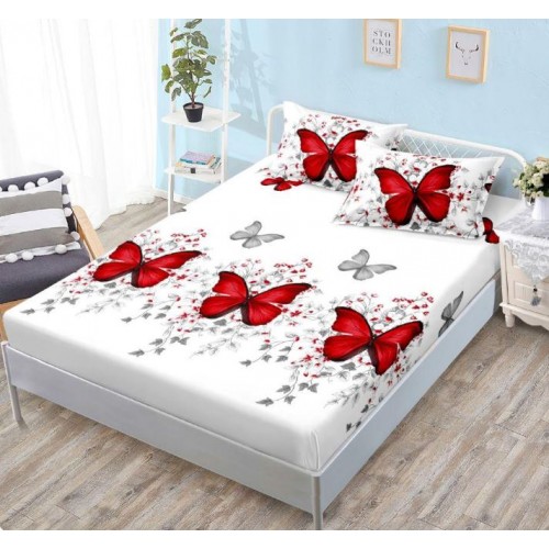 Husa de pat din Finet cu Elastic cu 2 fete de perna ,Pat 2 Persoane,160x200CM, D011