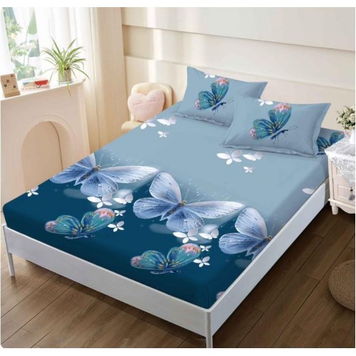 Husa de pat din Finet cu Elastic cu 2 fete de perna ,Pat 2 Persoane,160x200CM, D066