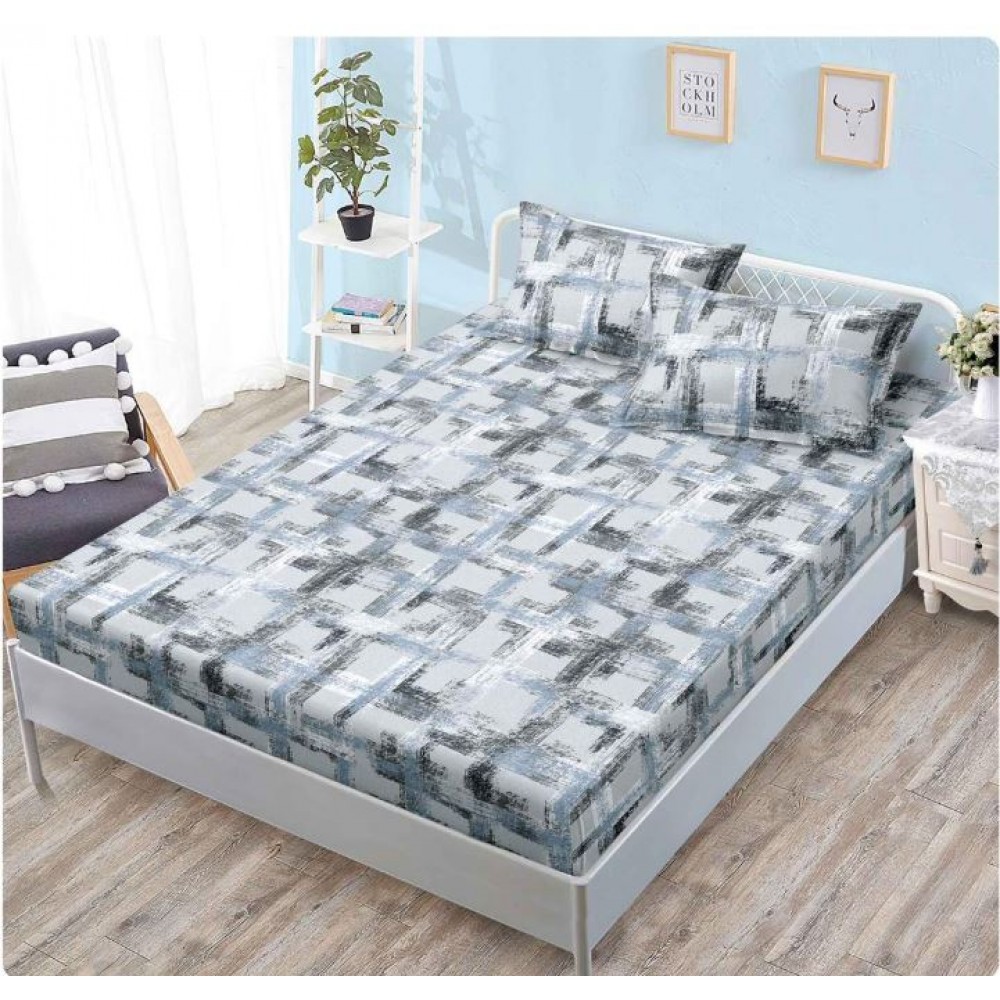 Husa de pat din Finet cu Elastic cu 2 fete de perna ,Pat 2 Persoane,160x200CM, D3010