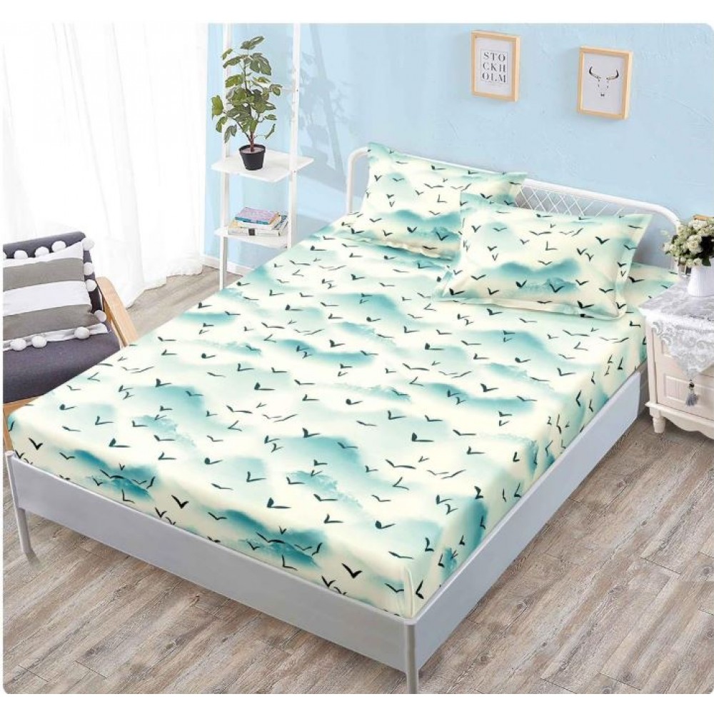 Husa de pat din Finet cu Elastic cu 2 fete de perna ,Pat 2 Persoane,160x200CM, D3004