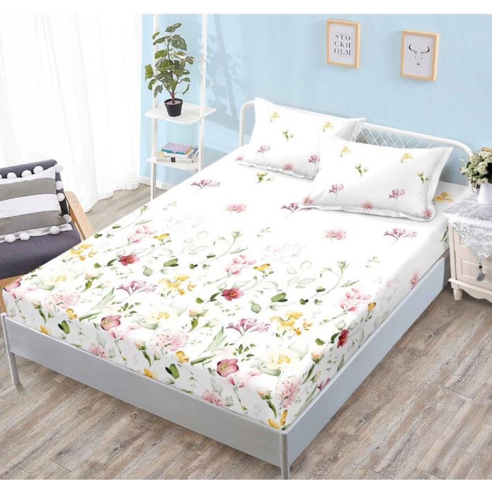 Husa de pat din Finet cu Elastic cu 2 fete de perna ,Pat 2 Persoane,160x200CM, D3003