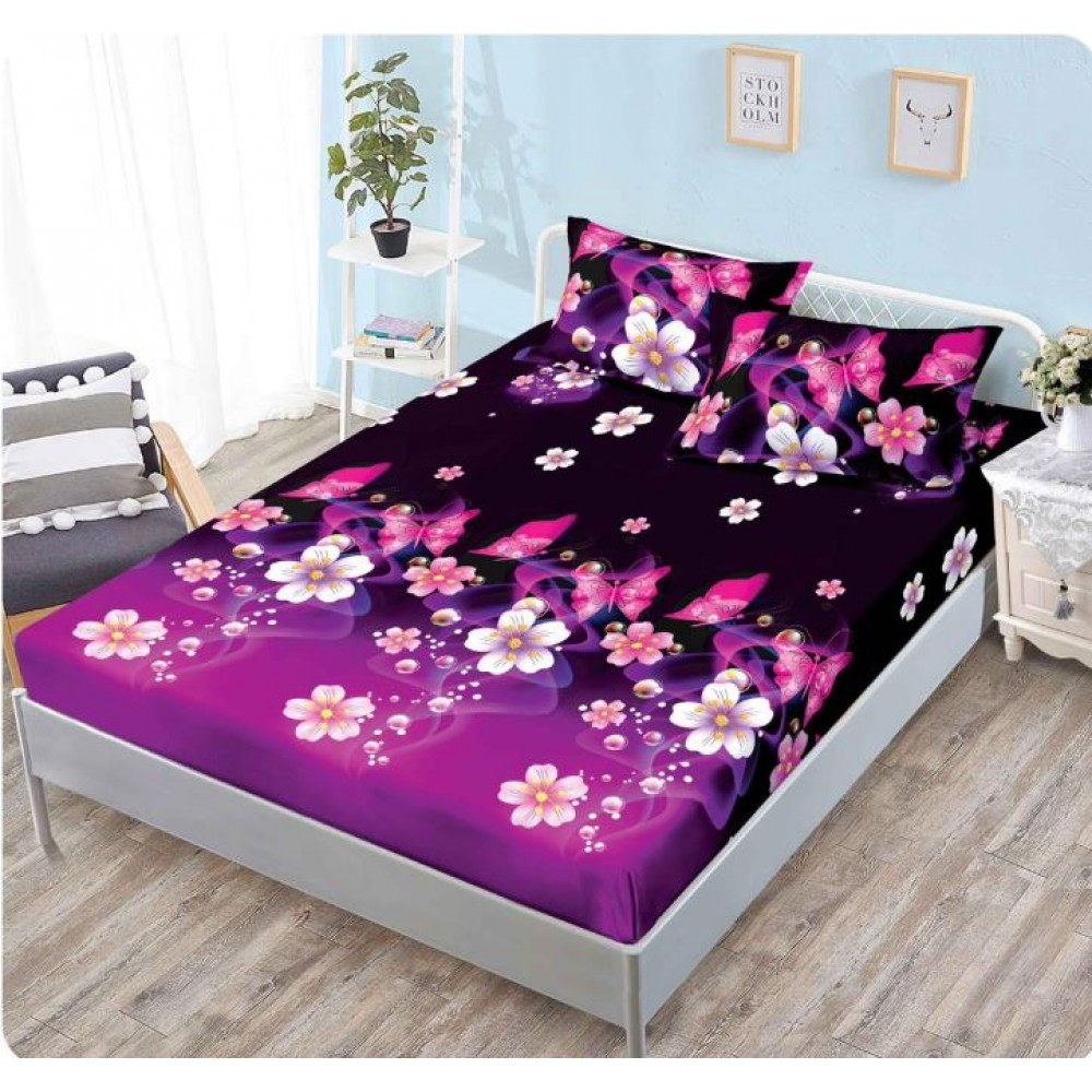 Husa de pat din Finet cu Elastic cu 2 fete de perna ,Pat 2 Persoane,160x200CM, D031