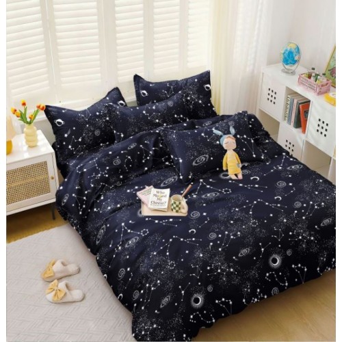 Lenjerie de Pat dublu, Bumbac Satinat Superior,4 Piese Cearceaf de pat 240 x 250 cm, Cearceaf pilota 200 x 230 cm, 2 fete de perna 55 x 75 cm, A50-686