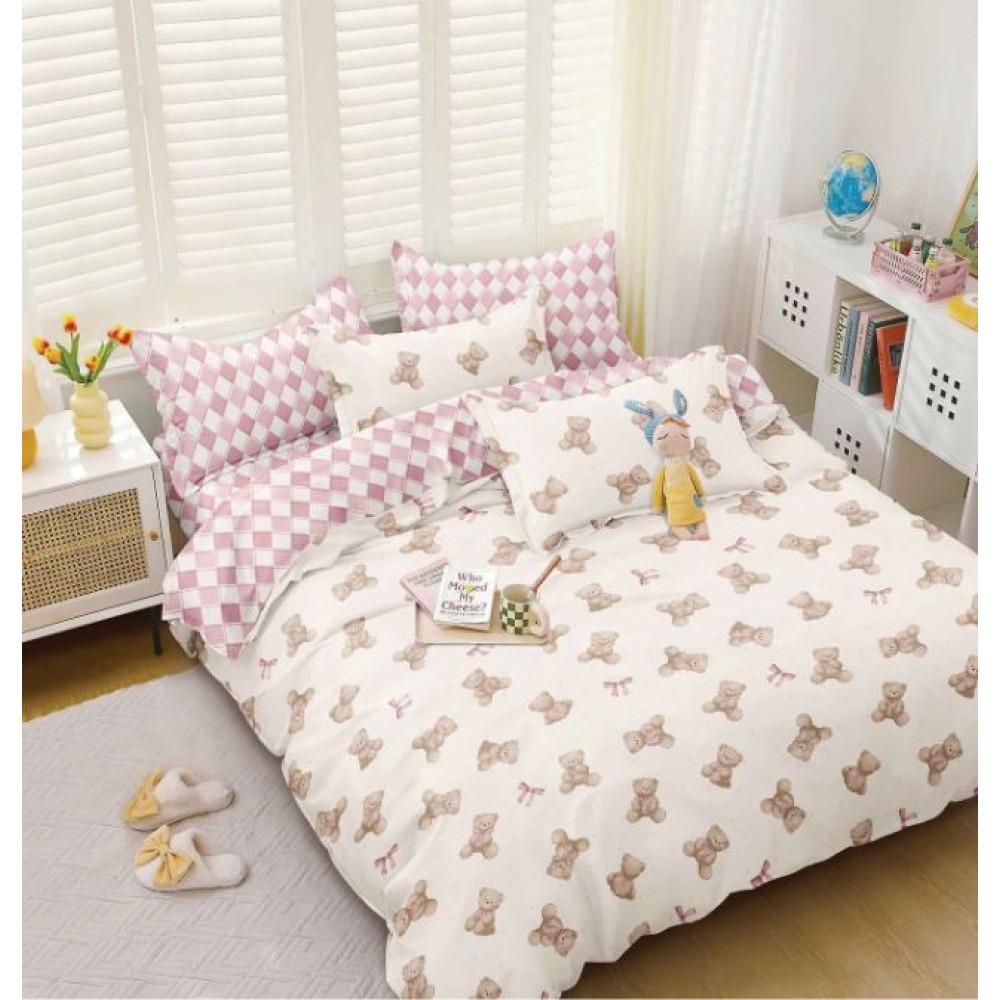 Lenjerie de Pat dublu, Bumbac Satinat Superior,4 Piese Cearceaf de pat 240 x 250 cm, Cearceaf pilota 200 x 230 cm, 2 fete de perna 55 x 75 cm, A50-677