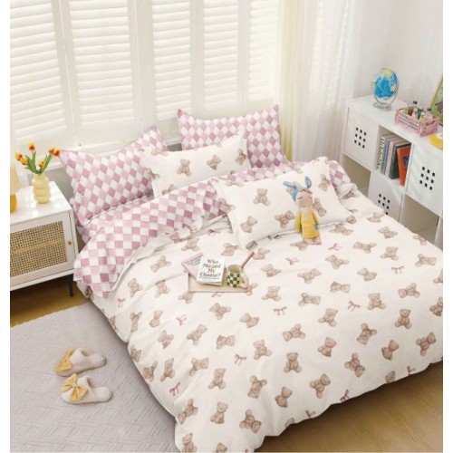 Lenjerie de Pat dublu, Bumbac Satinat Superior,4 Piese Cearceaf de pat 240 x 250 cm, Cearceaf pilota 200 x 230 cm, 2 fete de perna 55 x 75 cm, A50-677