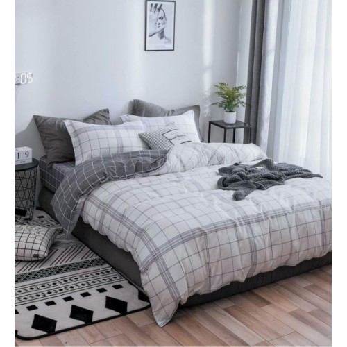 Lenjerie de Pat dublu, Bumbac Satinat Superior,4 Piese Cearceaf de pat 240 x 250 cm, Cearceaf pilota 200 x 230 cm, 2 fete de perna 55 x 75 cm, A50-669