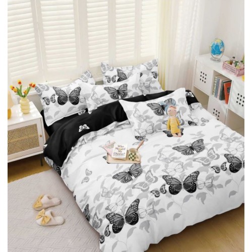 Lenjerie de Pat dublu, Bumbac Satinat Superior,4 Piese Cearceaf de pat 240 x 250 cm, Cearceaf pilota 200 x 230 cm, 2 fete de perna 55 x 75 cm, A50-667