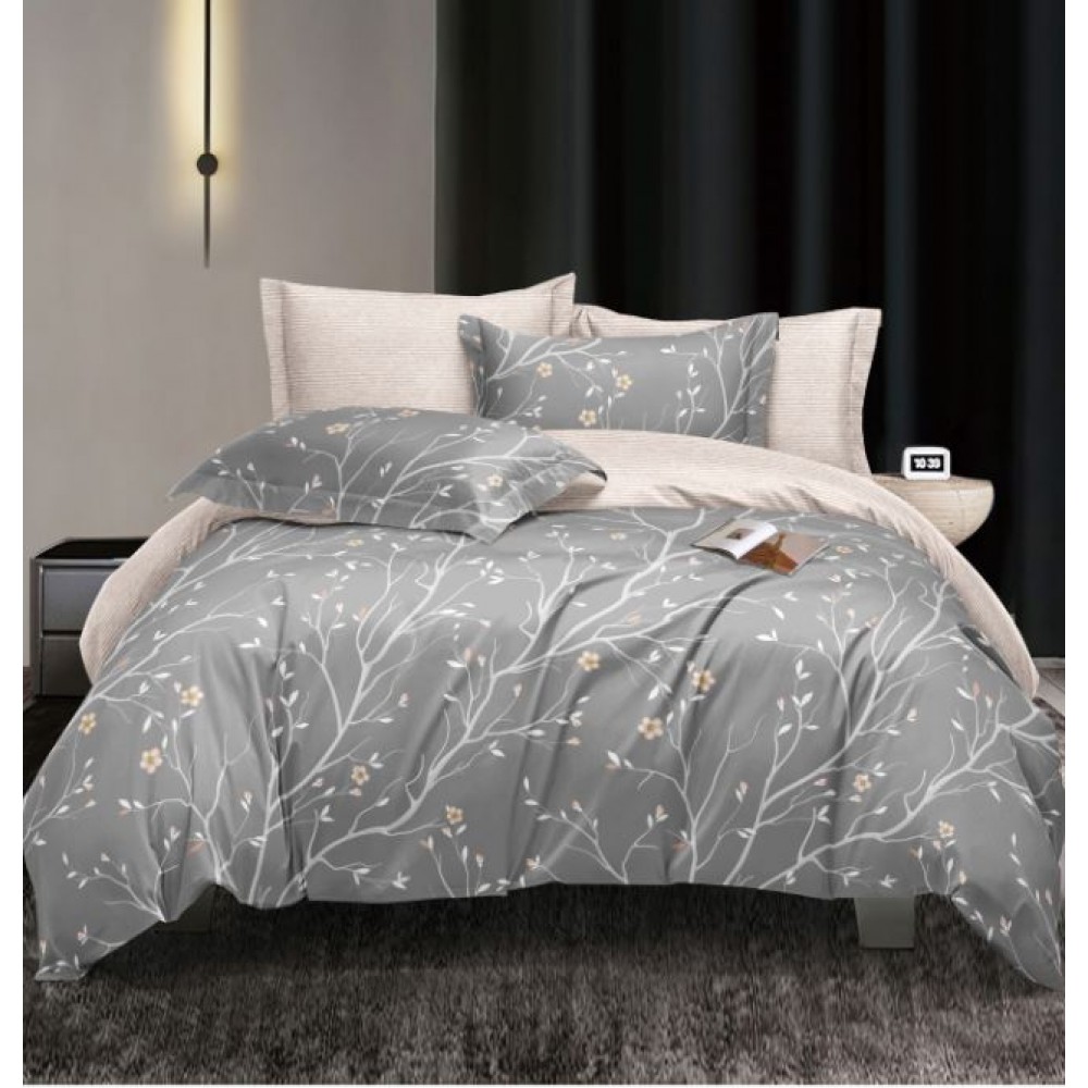 Lenjerie de Pat dublu, Bumbac Satinat Superior,4 Piese Cearceaf de pat 240 x 250 cm, Cearceaf pilota 200 x 230 cm, 2 fete de perna 55 x 75 cm, A50-609
