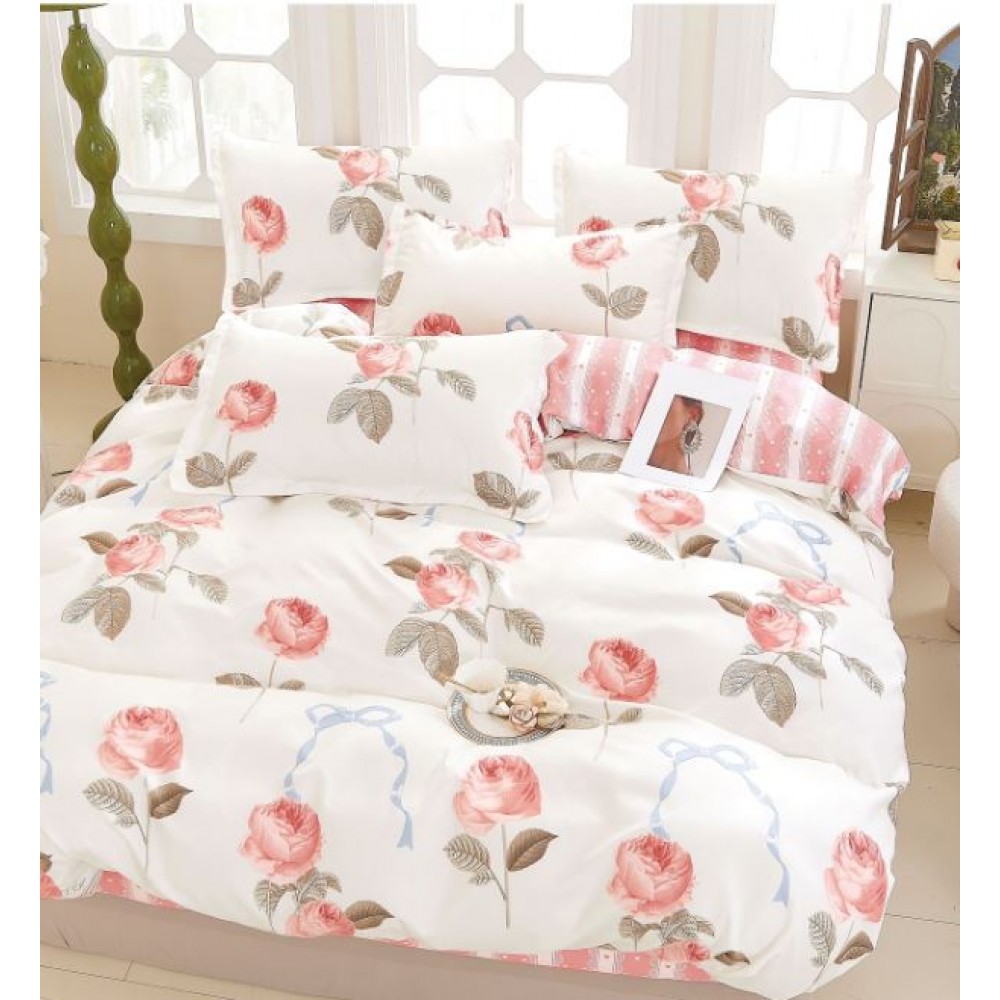 Lenjerie Din Bumbac Tip Finet 6 Piese Pentru Pat Dublu,Cearceaf de pat 240 x 250, R60-566