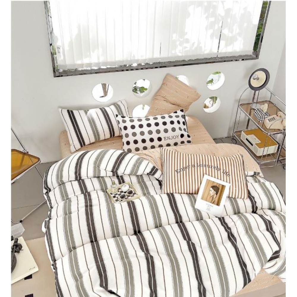 Lenjerie Din Bumbac Tip Finet 6 Piese Pentru Pat Dublu,Cearceaf de pat 240 x 250, R60-537